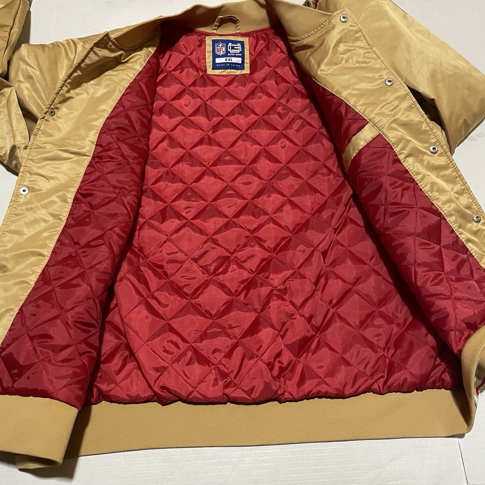 San Francisco 49ers NFL ULTRA GAME Puffer Satin Bomber Jacket Mens Gold Size XXL - Picture 6 of 8